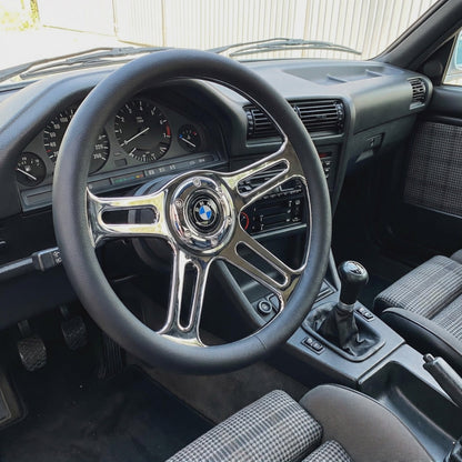 14" Leather Steering Wheel For BMW Classic Fit