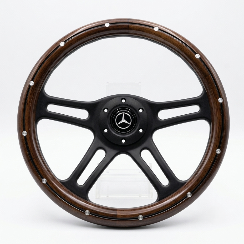 14" Wood Steering Wheel With Rivets For Mercedes-Benz